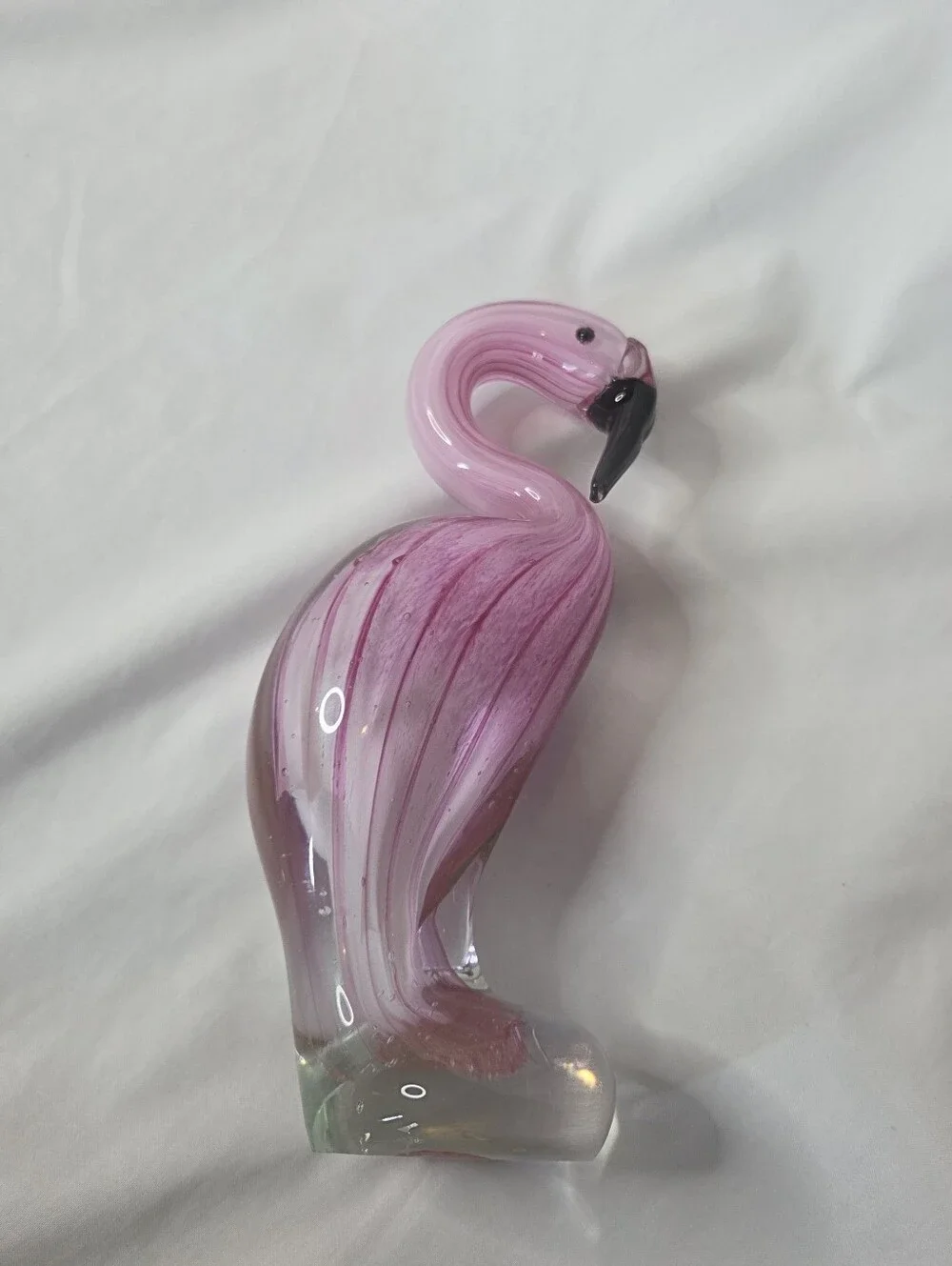 Handblown Pink Glass Flamingo Figurine